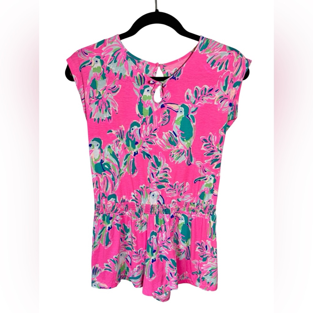 Lilly Pulitzer Tropical Romper Girl’s Size XL (11-12) Pink Toucan One Piece
